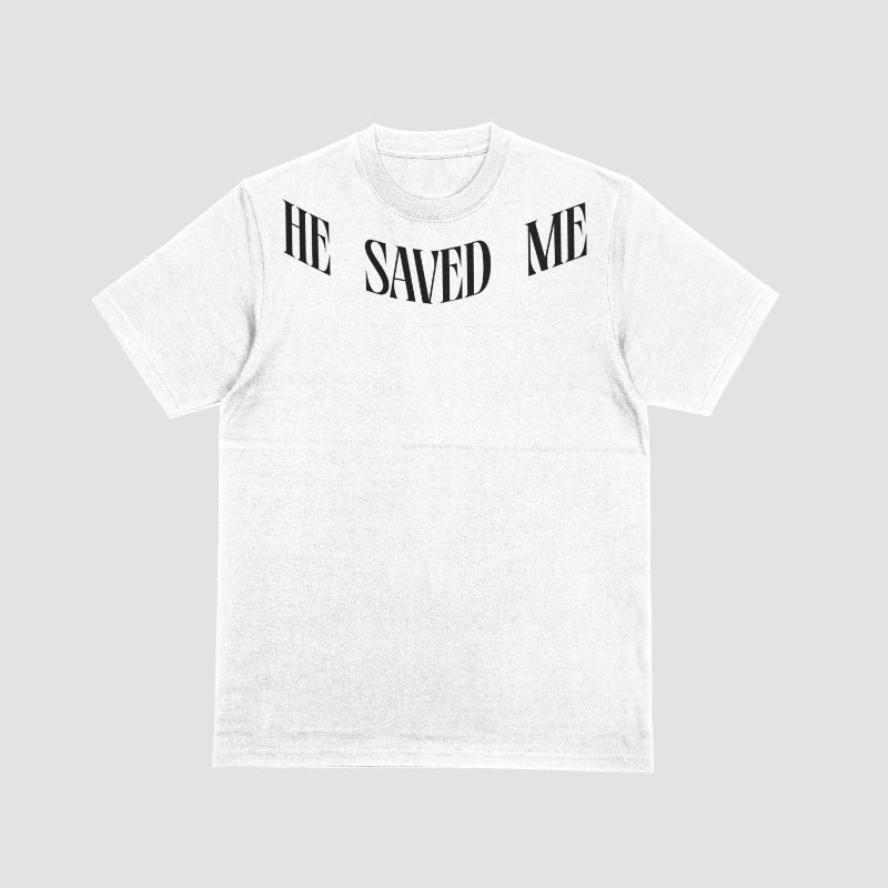 WHITE OVERSIZED "HE SAVED ME" T-SHIRT