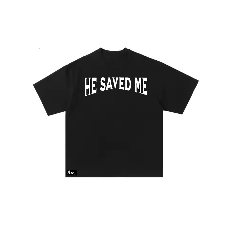 BLACK OVERSIZED "HE SAVED ME" T-shirt