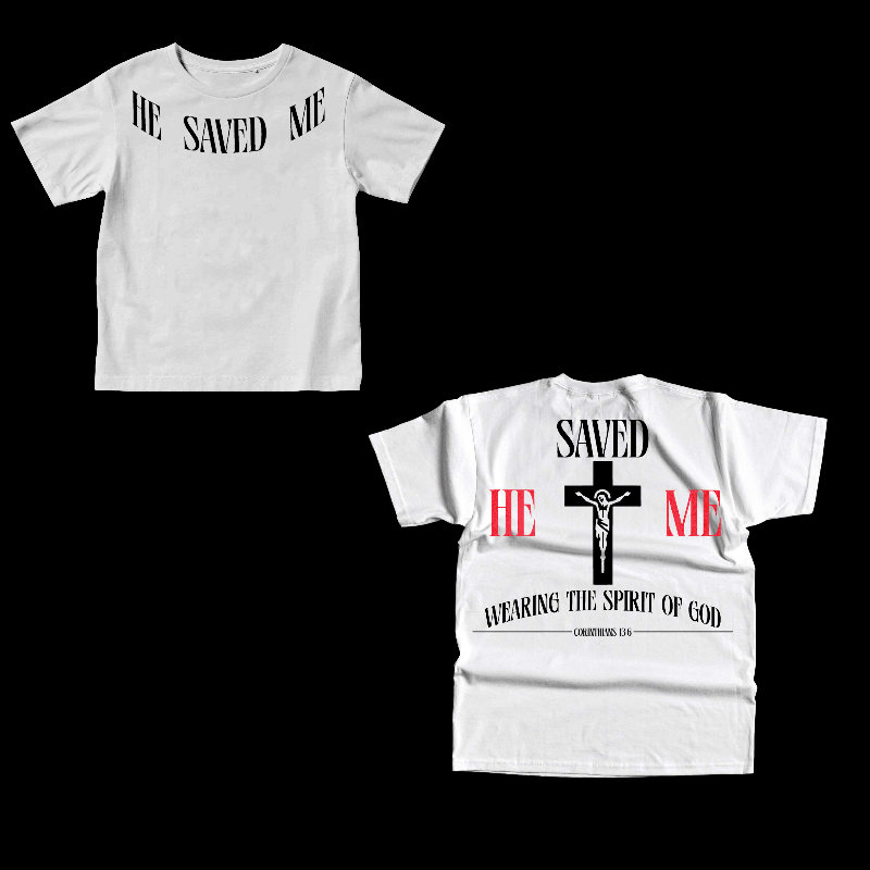 WHITE OVERSIZED "HE SAVED ME" T-SHIRT